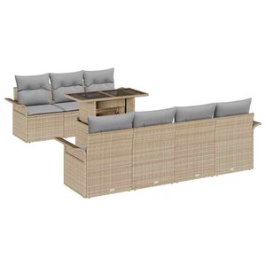 vidaXL Tr&auml;dg&aring;rdsoffset med kudde 8 pcs Beige konstrotting