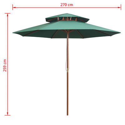 vidaXL Parasoll med två nivåer 270x270 cm trästång grön