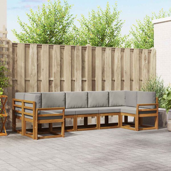 vidaXL Utomhussoffset med kudde 7 pcs Naturlig och Ljus Gr&aring;