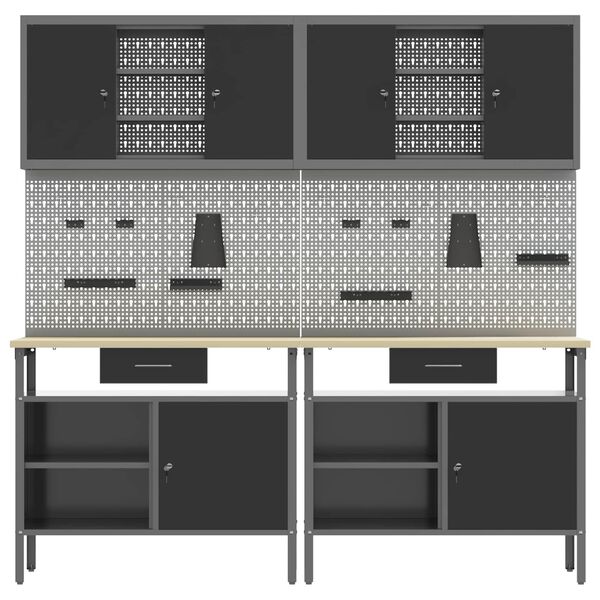 vidaXL Arbetsb&auml;nkset med l&aring;da 8 pcs Svart 200 x 55 x 200 cm St&aring;l