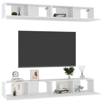 vidaXL TV-skåp 4 delar vit högglans 100x30x30 cm konstruerat trä