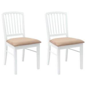 vidaXL Matstolar 2 st Massiv Gummitr&auml; Vit 50 x 52,5 x 91 cm