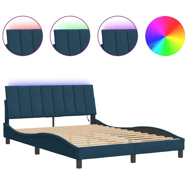 vidaXL Bed Frame with LED without Mattress "Hanko" Blue 120x200 cm Velvet