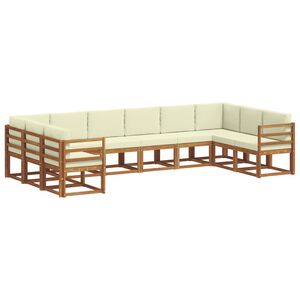 vidaXL Utomhussoffset med kudde 10 pcs Naturlig och Gr&auml;dde