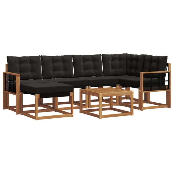 vidaXL Utomhussoffset med kudde 7 pcs Naturlig och svart
