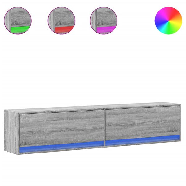 vidaXL Väggmonterad tv-bänk LEDs grå sonoma 180x31x38 cm