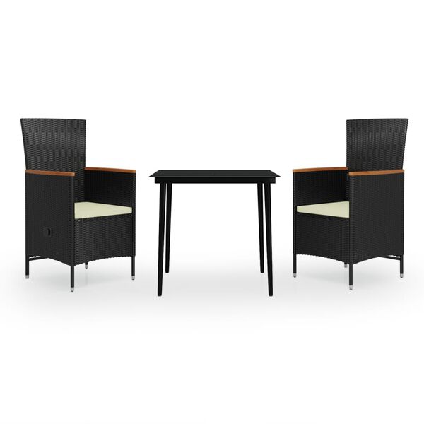 vidaXL Matgrupp f&ouml;r tr&auml;dg&aring;rden med dynor 3 delar svart