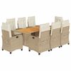 vidaXL Matgrupp f&ouml;r tr&auml;dg&aring;rden med dynor 9 delar beige konstrotting