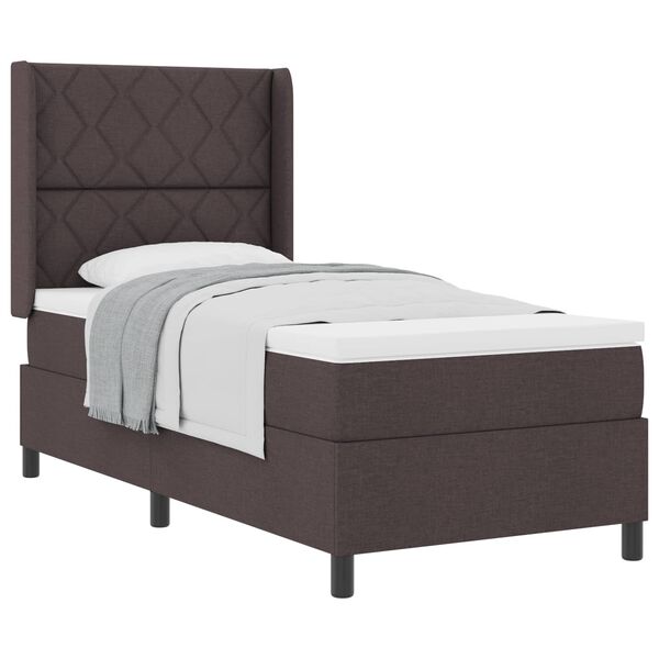 vidaXL B&auml;ddfj&auml;der med madrass med huvudgavel M&ouml;rkbrun 100 x 200 cm tyg