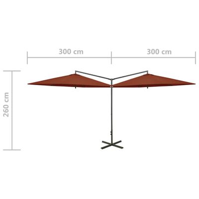 vidaXL Dubbelt parasoll med stålstång terrakotta 600 cm