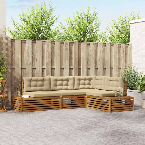 vidaXL Utomhussoffset med kudde 4 Stycke Naturlig och Beige