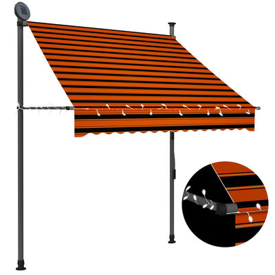 vidaXL Markis manuellt infällbar med LED 150 cm orange och brun