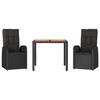 vidaXL Matgrupp f&ouml;r tr&auml;dg&aring;rden med dynor 3 delar svart konstrotting