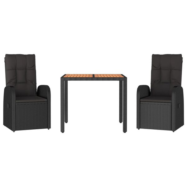 vidaXL Matgrupp f&ouml;r tr&auml;dg&aring;rden med dynor 3 delar svart konstrotting