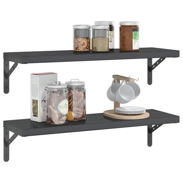 vidaXL V&auml;gghyllor 2 st 75x23,5x3 cm svart rostfritt st&aring;l