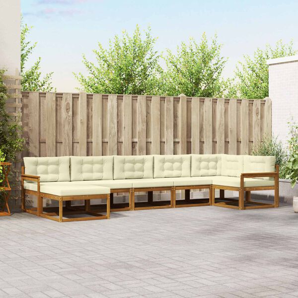 vidaXL Utomhussoffset med kudde 7 pcs Naturlig och Gr&auml;dde