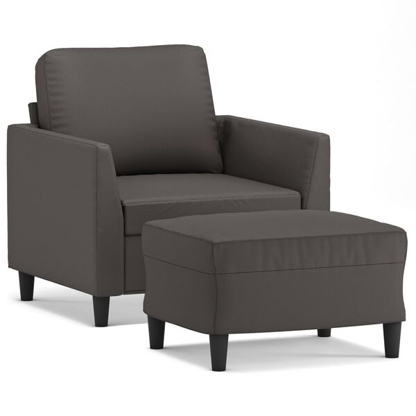 vidaXL F&aring;t&ouml;lj med fotpall gr&aring; 60 cm konstl&auml;der