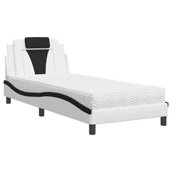 vidaXL Bed "Viana" with Mattress White and Black 80x200 cm Faux Leather