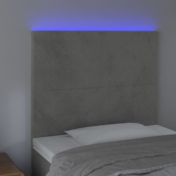 vidaXL Sänggavel LED ljusgrå 100x5x118/128 cm sammet
