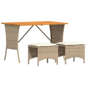 vidaXL Matgrupp f&ouml;r tr&auml;dg&aring;rden 3 delar med dynor beige konstrotting