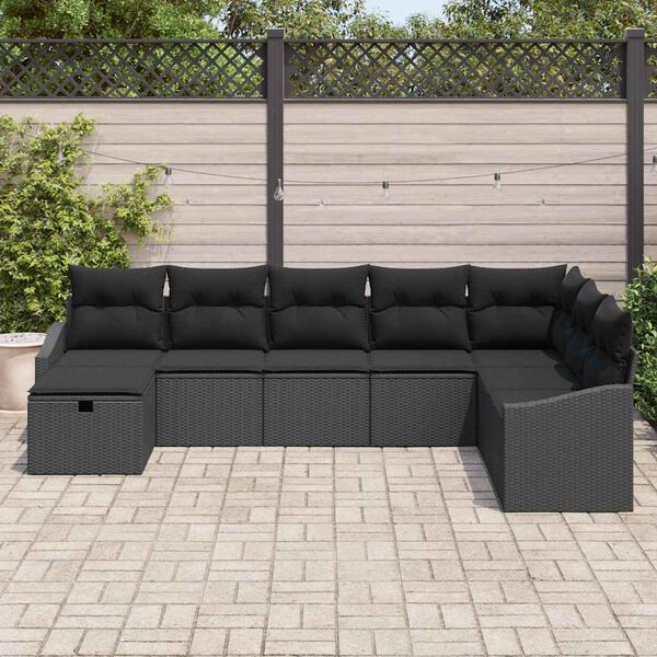 vidaXL Trädgårdsoffset 8 pcs Svart 55 x 62 x 69 cm Poly rattan