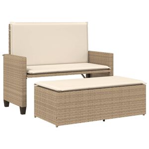 vidaXL Tr&auml;dg&aring;rdsb&auml;nk med dynor och fotpall beige konstrotting