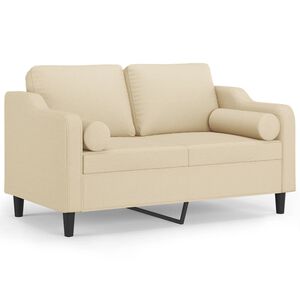 vidaXL 2-sits soffa med prydnadskuddar gr&auml;ddvit 120 cm tyg