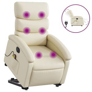 vidaXL Massagef&aring;t&ouml;lj med uppresningshj&auml;lp gr&auml;ddvit konstl&auml;der