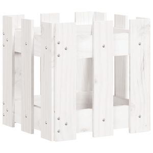 vidaXL Odlingsl&aring;da med staket-design vit 30x30x30 cm massiv furu