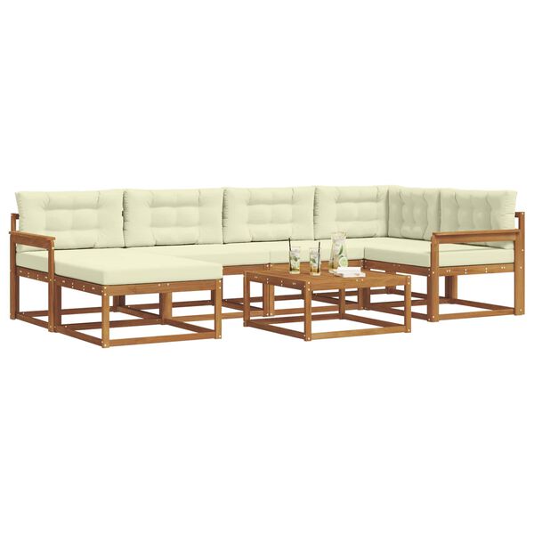 vidaXL Utomhussoffset med kudde 7 pcs Naturlig och Gr&auml;dde