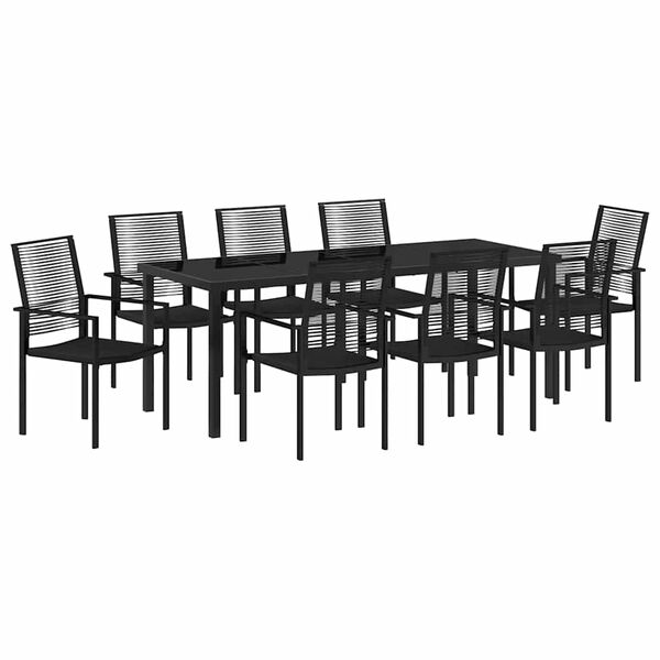 vidaXL Tr&auml;dg&aring;rdsm&ouml;belset 9 pcs Svart Pulverlackerat st&aring;l