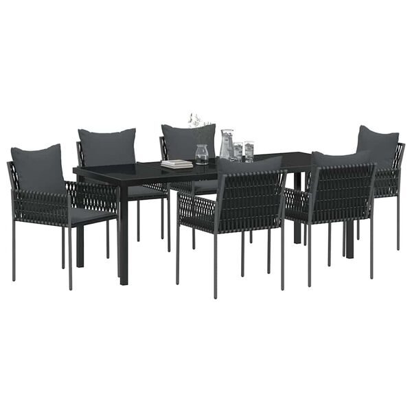 vidaXL Tr&auml;dg&aring;rdsm&ouml;belset 7 pcs Svart och Gr&aring; PE Rattan
