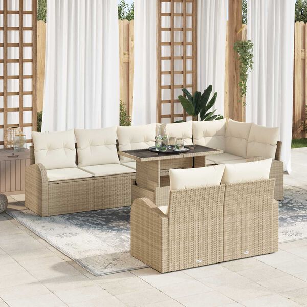 vidaXL Tr&auml;dg&aring;rdsoffset med kudde med lagring 9 pcs Beige Poly rattan