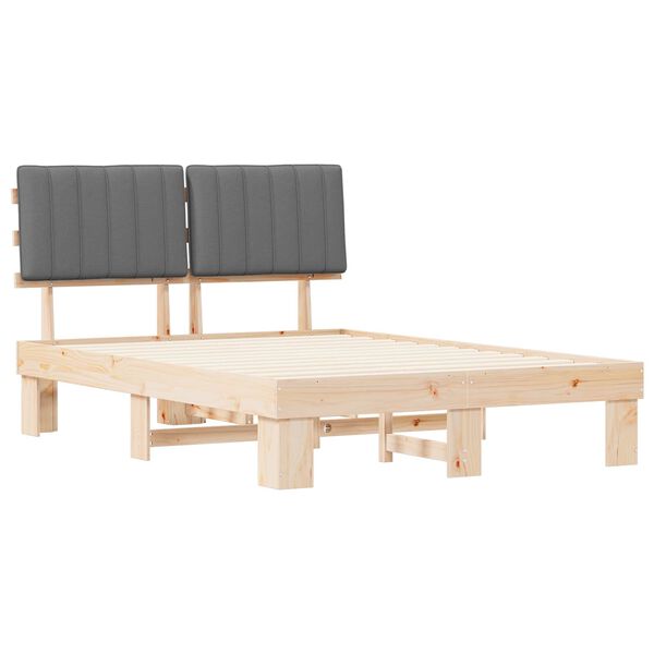 vidaXL S&auml;ngram med Kl&auml;dd Huvudgavel Ljusgr&aring; 135 x 190 cm Massiv furu