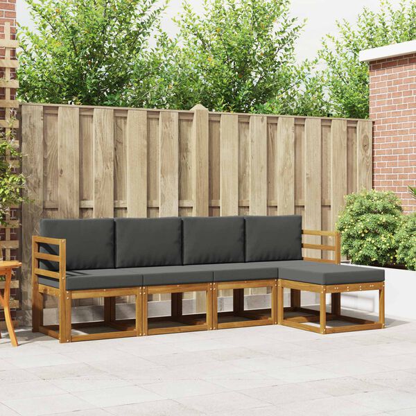 vidaXL Utomhussoffset 5 pcs Naturlig och Antracit Massivt Akaciatr&auml;