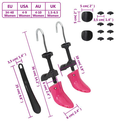 vidaXL Skosträckare med skohorn rosa EU 34-40 plast