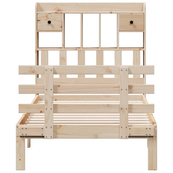 vidaXL Säng med bokhylla utan madrass 100x200cm massiv furu