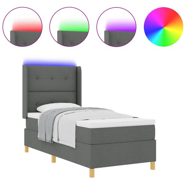 vidaXL B&auml;ddfj&auml;der med madrass med LED -remsljus Gr&aring; 140 x 200 cm tyg