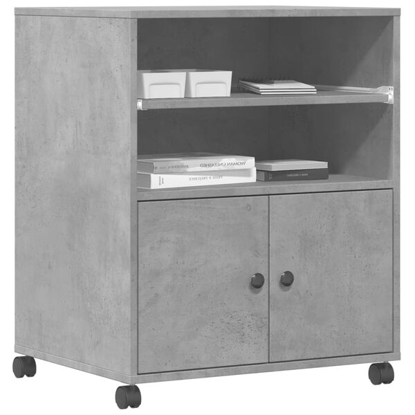 vidaXL Skrivarställ med hjul betonggrå 60x48x74 cm