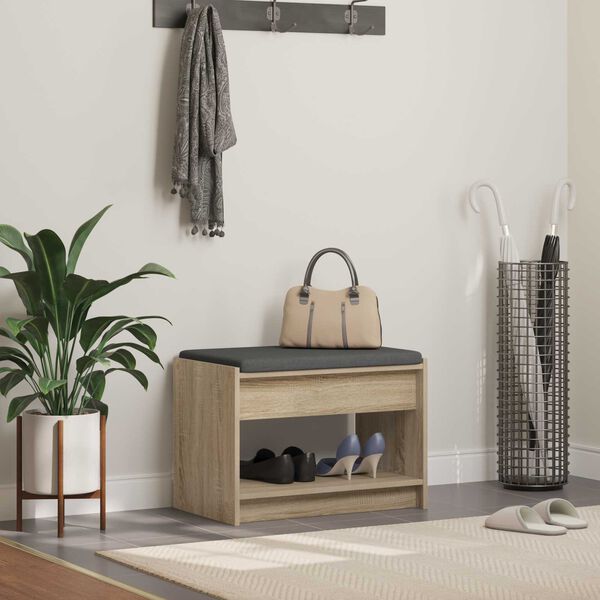 vidaXL Hallb&auml;nk Sonoma-ek 63 x 38 x 45 cm Konstruerat Tr&auml; och Tyg