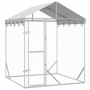 vidaXL Hundg&aring;rd med tak silver 2x2x2,5 m galvaniserat st&aring;l