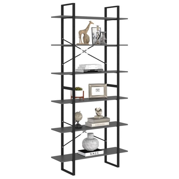 vidaXL H&ouml;g bokhylla gr&aring; 100x30x210 cm konstruerat tr&auml;