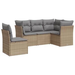 vidaXL Soffgrupp f&ouml;r tr&auml;dg&aring;rden med dynor 5 delar beige konstrotting