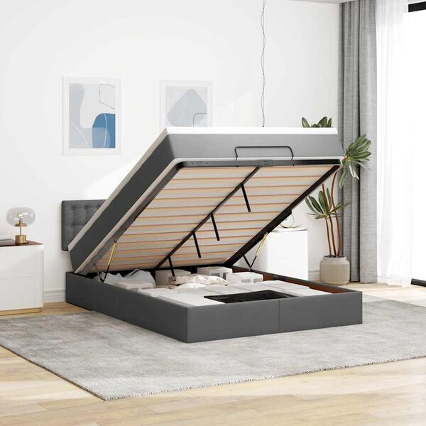 vidaXL Ottoman säng med madrass och LED-lampor mörkgrå 140x190 cm tyg