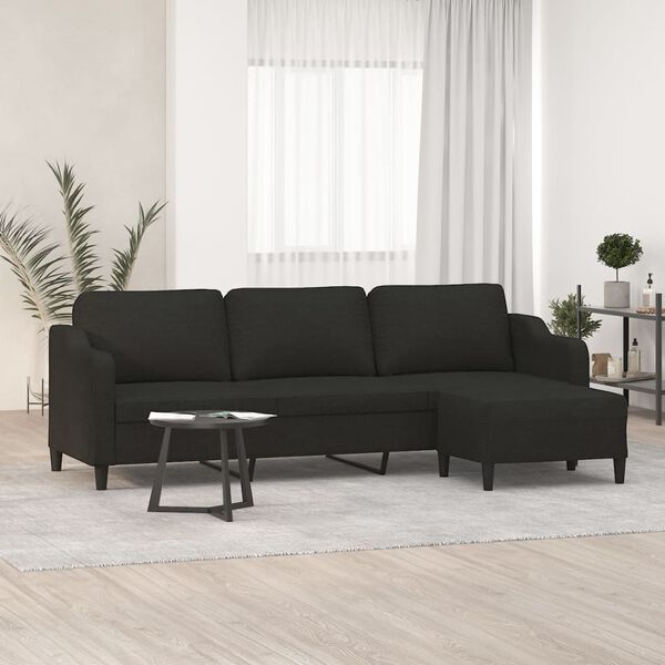 vidaXL 3-sitssoffa med fotpall Svart 210 cm tyg