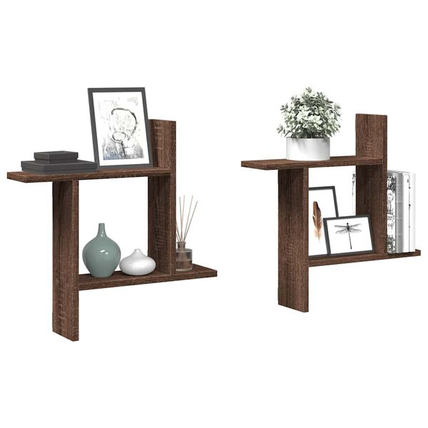 vidaXL V&auml;gghyllor 2 st brun ek 50x12x50 cm konstruerat tr&auml;