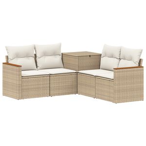 vidaXL Soffset 5 st Beige och kr&auml;mvit Poly Rattan och st&aring;l