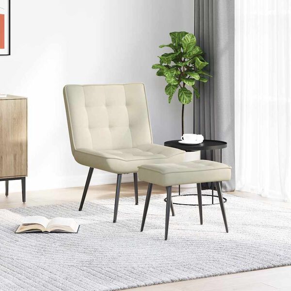 vidaXL Vilstol med fotpall gr&auml;ddvit sammet