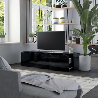 vidaXL TV-bänk svart högglans 120x34x30 cm spånskiva