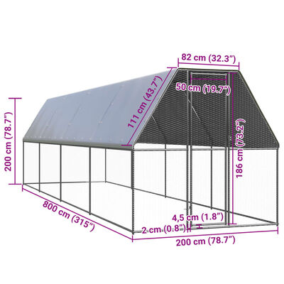 vidaXL Hönsbur för utomhusbruk 2x8x2 m galvaniserat stål